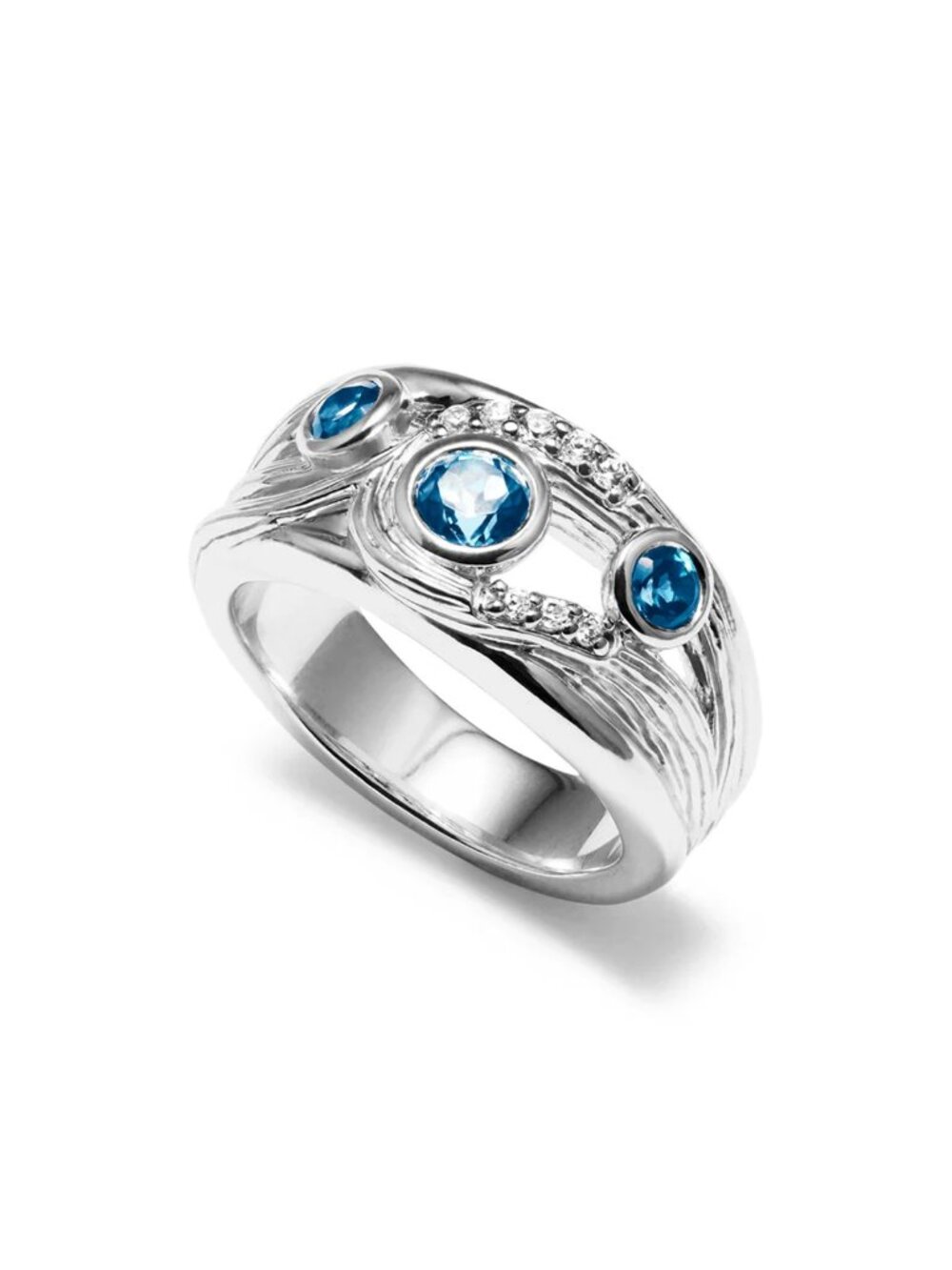 Judith Ripka Santorini Diamond & Blue Topaz Ring Size 6 7 Sterling Silver $595